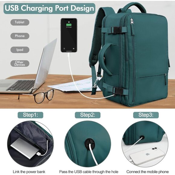 Travel Backpack Unisex Large Capacity Carry-On Personal Item with USB Port - Picture 4 of 7